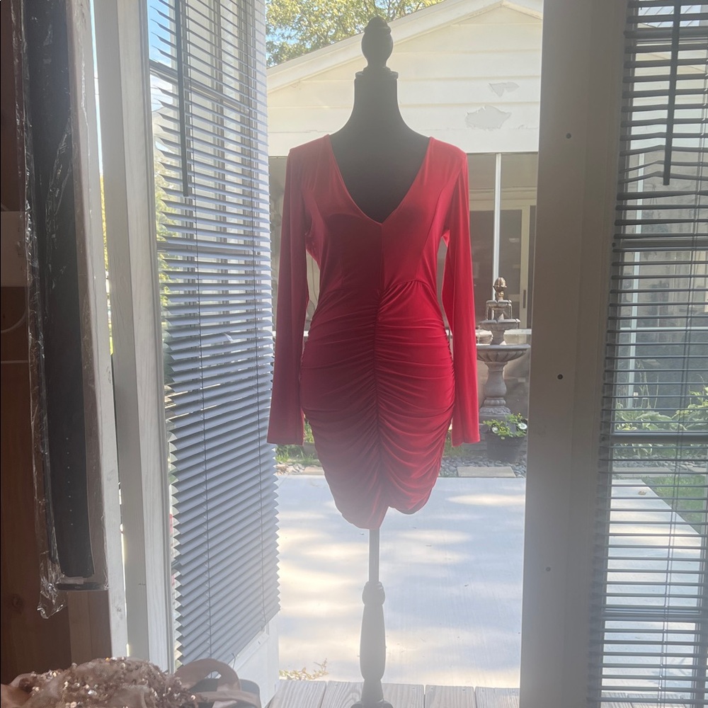 PrettyLittleThing Bold Red Long Sleeve Dress